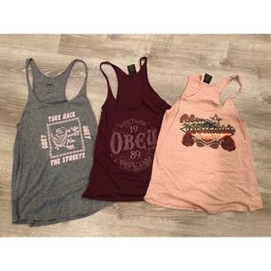 3 obey women’s small tank tops